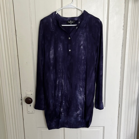 Lulu’s What I Like Navy Blue Tie-Dye Long Sleeve Shirt Dress - Picture 6 of 13